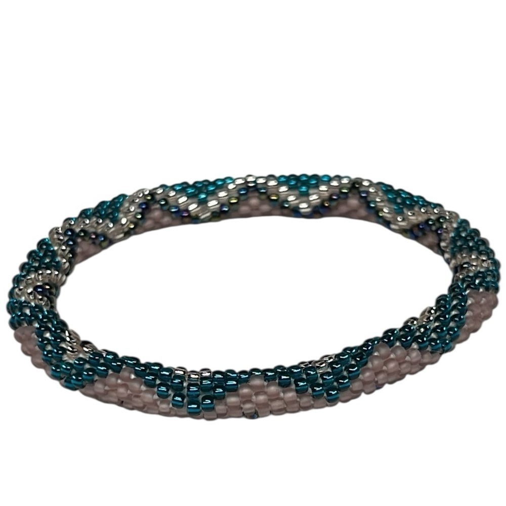 Handmade Limited Edition | Sashka Glass Beaded Bracelet Turquoise Silver Blush